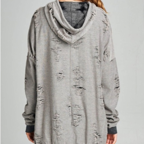 🆕 LAST 1: Long Grey Distressed Hoodie - Picture 3 of 4